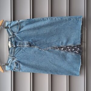 Vintage GAP Denim Skirt With Handmade Floral Detail 90s Y2K Grunge Boho Festival